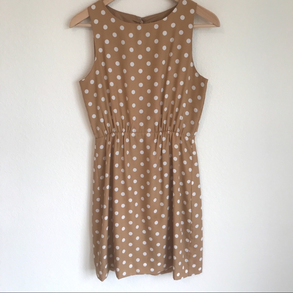 💕HP💕 J. Crew Tan Polka Dot Sleeveless Dress